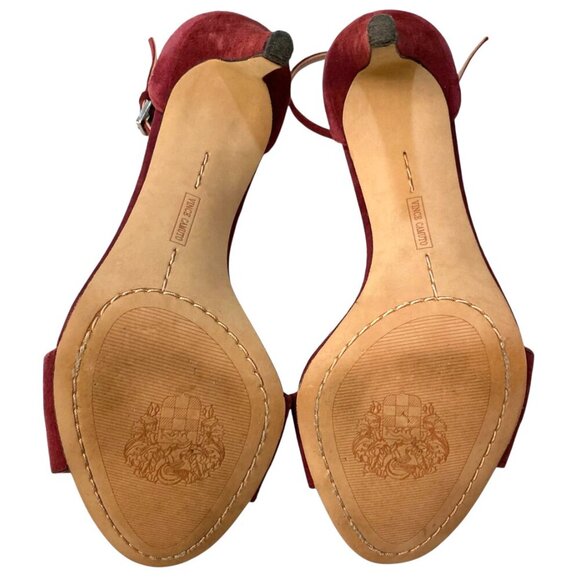VINCE CAMUTO Court Suede Open Toe Ankle Strap Heels Chianti - Picture 9 of 11